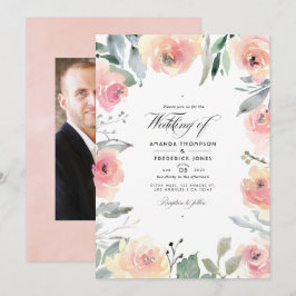 Pastell Blush Pink Bloral Wedding Foto Einladung