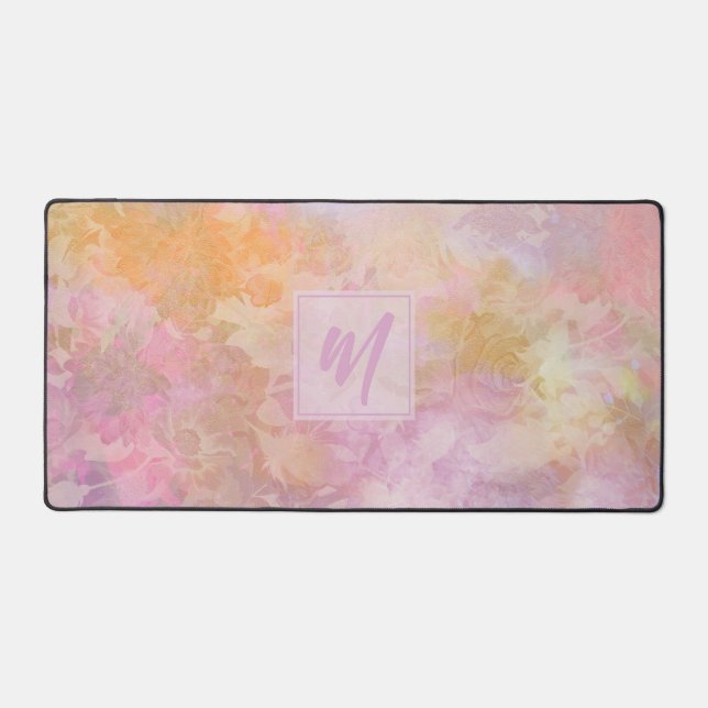 Pastell-Boho-Blumenmuster-Schick-Script-Monogramm Schreibtischunterlage (Vorderseite)