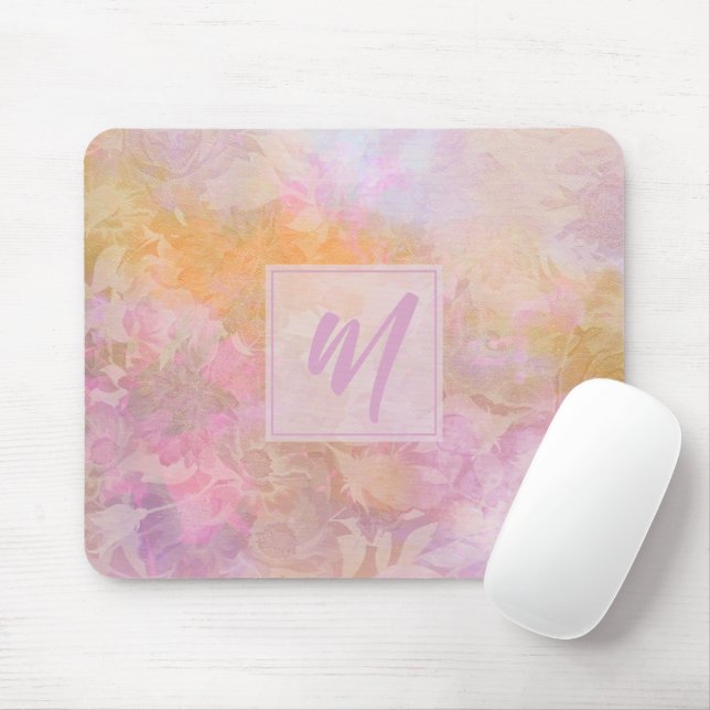 Pastell-Boho-Blumenmuster-schickes Monogramm Mousepad (Mit Mouse)