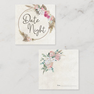 Pastell-Boho-Neutrale-Floral-Date-Night-Karte Quadratische Visitenkarte