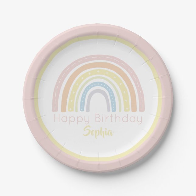 Pastell Boho Regenbogen Pappteller (Vorderseite)