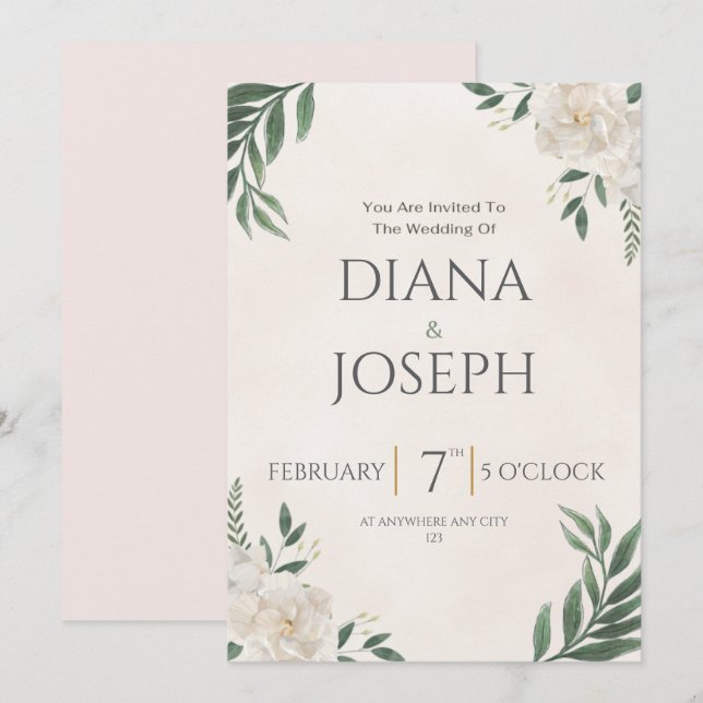 Pastell Botanische Hochzeitseinladung | Editierbar Einladung (Vorne/Hinten)