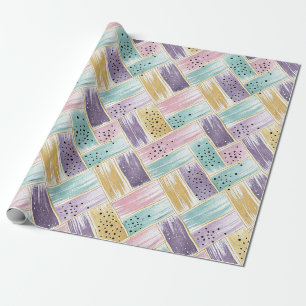 Pastell Brushstroke & Gold Crisscross Abstrakt Geschenkpapier