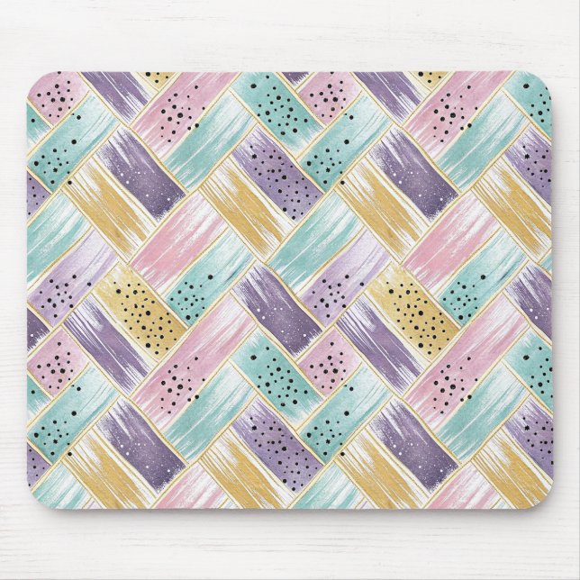 Pastell Brushstroke & Gold Crisscross Abstrakt Mousepad (Vorne)