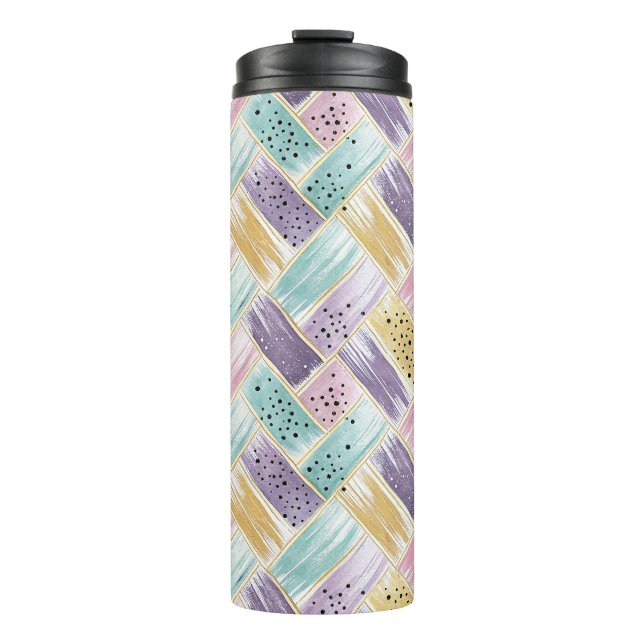 Pastell Brushstroke & Gold Crisscross Abstrakt Thermosbecher (Vorderseite)