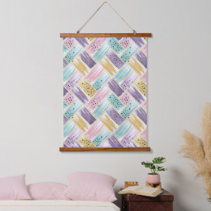 Pastell Brushstroke & Gold Crisscross Abstrakt Wandteppich Mit Holzrahmen