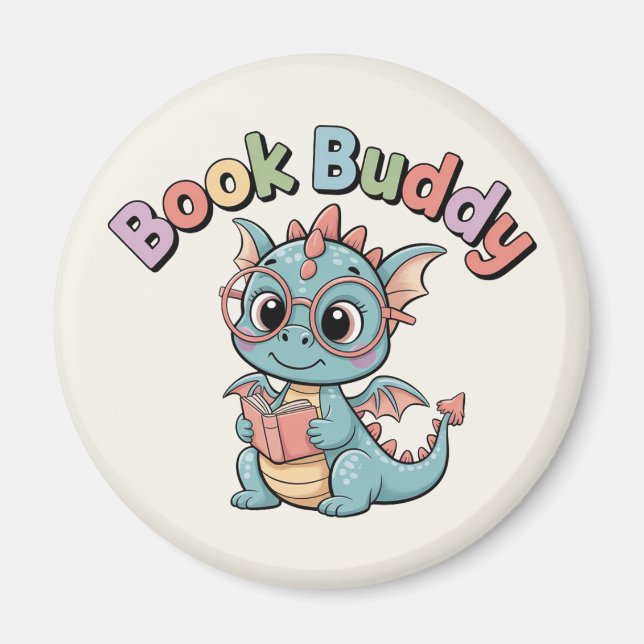 Pastell Buch Kumpel Lesedrache Magnet (Vorne)