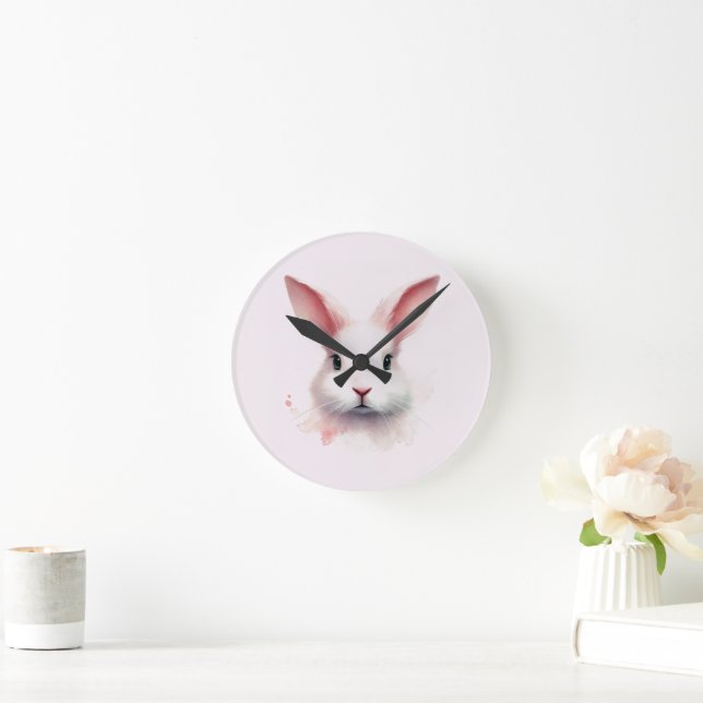 Pastell Bunny Face Pink Wall Clock Runde Wanduhr (Zuhause)
