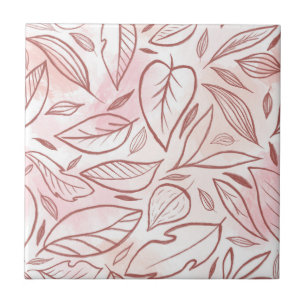 Pastell-Burgunder-Muster mit gezeichneten Blättern Fliese