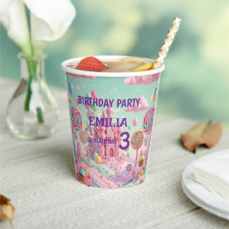 Pastell-Candyland-3.-Geburtstag-Papierbecher Pappbecher