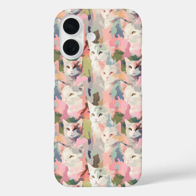 Pastell Cats farbenfrohe Muster iPhone 16 Hülle (Rückseite)