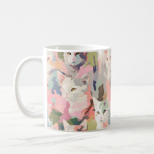 Pastell Cats farbenfrohe Muster Kaffeetasse (Links)