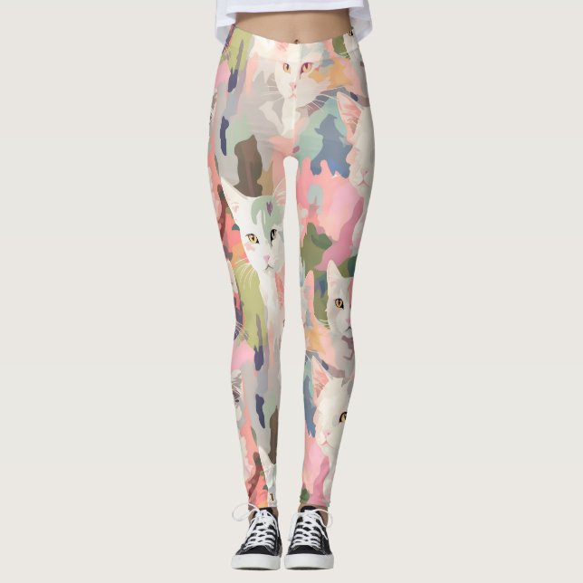 Pastell Cats farbenfrohe Muster Leggings (Vorderseite)