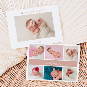 Pastell Chic Baby-Fotocollage-Geburtsanzeige Karte