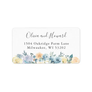 Pastell Chic Vanille Blau Florale Elegante Adresse Adressaufkleber