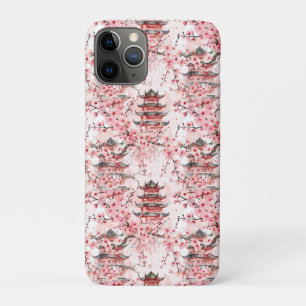 Pastell-Chinesische Pagoden-Kirschblüten-Landschaf Case-Mate iPhone Hülle