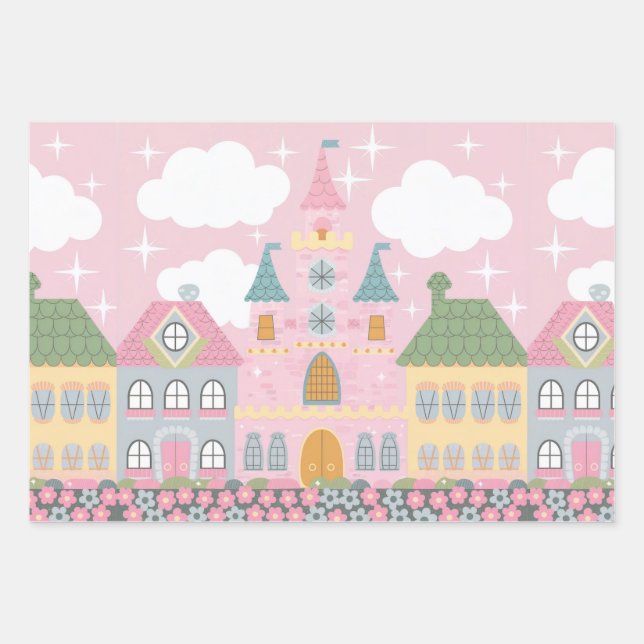 Pastell Cityscape Kids Wrapping Paper Set Geschenkpapier Set (Vorderseite 3)