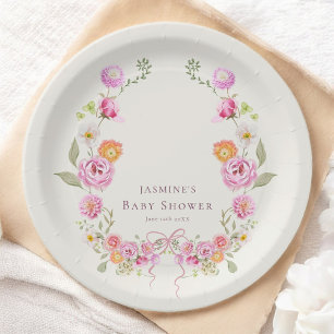 Pastell-Coquette-Blumenkranz-Baby-Party Pappteller