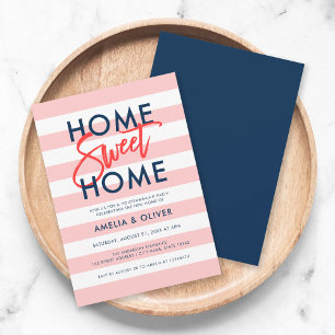 Pastell Coral Pink Streifen Blaues Party Einladung