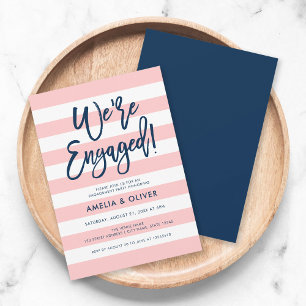 Pastell Coral Pink Stripes Blue Engagement Party Einladung