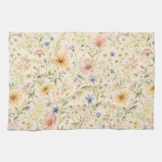 Pastell Cottage Wildblumen Aquarell Geschirrtuch