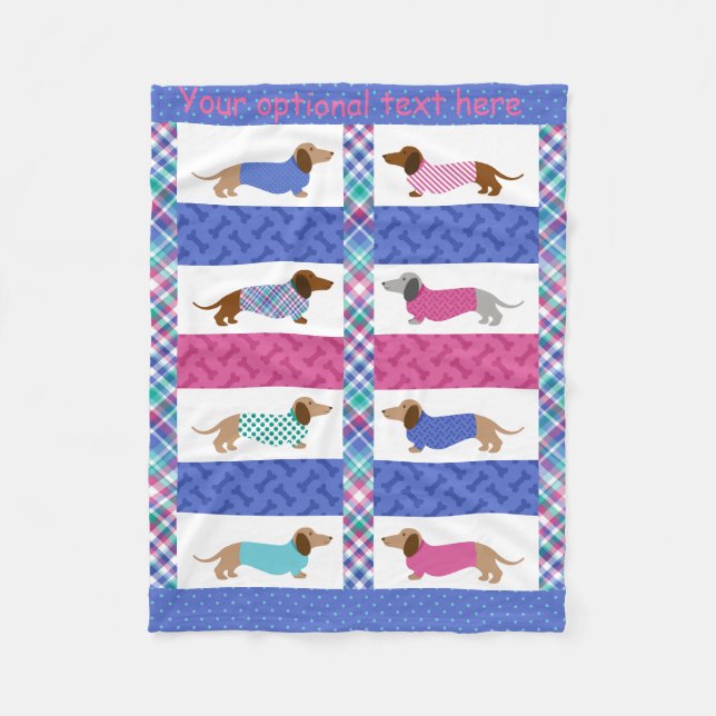 Pastell-Dachshund-Steppmuster-Plüschdecke Fleecedecke (Vorderseite)
