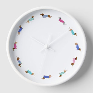 Pastell-Dachshund-Wanduhr mit weißem Rahmen Uhr