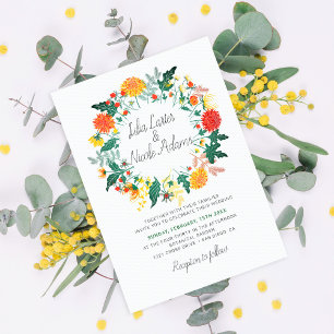 Pastell-Dahlie-Wildblumen-Kranz-Foto-Hochzeit Einladung