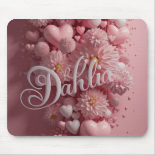Pastell-Dahlien-Blüten-Kunst mit Herzen Mousepad