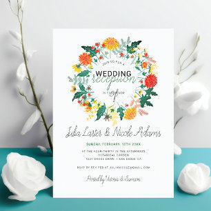 Pastell-Dahlien-Wildblumen-Kranz Hochzeitsempfang Einladung