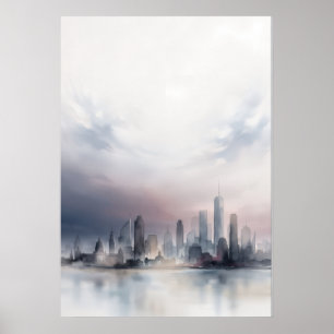 Pastell-Dämmerung-Wasserfront-Stadt-Skyline-Poster Poster