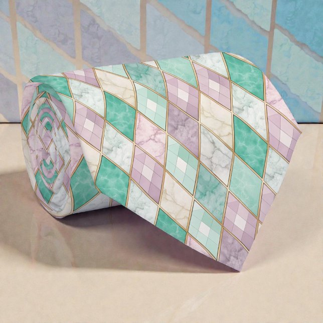 Pastell-Diamantmuster-Schlips Krawatte (Von Creator hochgeladen)