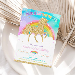 Pastell Einhorn & Regenbogen Geburtstagseinladung Einladung