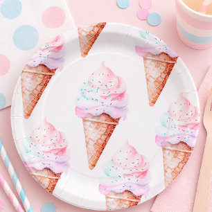 Pastell-Eiscreme-Waffelparty-Teller   Süßer Geburt Pappteller