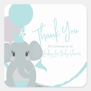 Pastell-Elefanten-Baby-Mädchen-Script-Baby-Party   Quadratischer Aufkleber