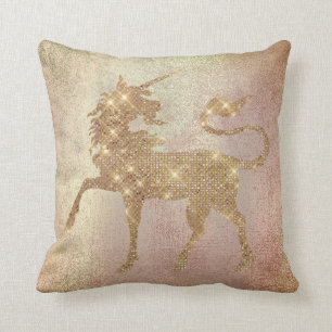 Pastell erröten Rosen-Goldunicorn-Malerei-Kupfer Kissen