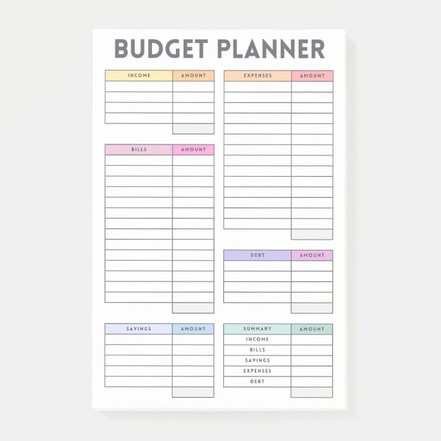 Pastell-Etatplanungs-Layout Post-it Klebezettel (Vorderseite)