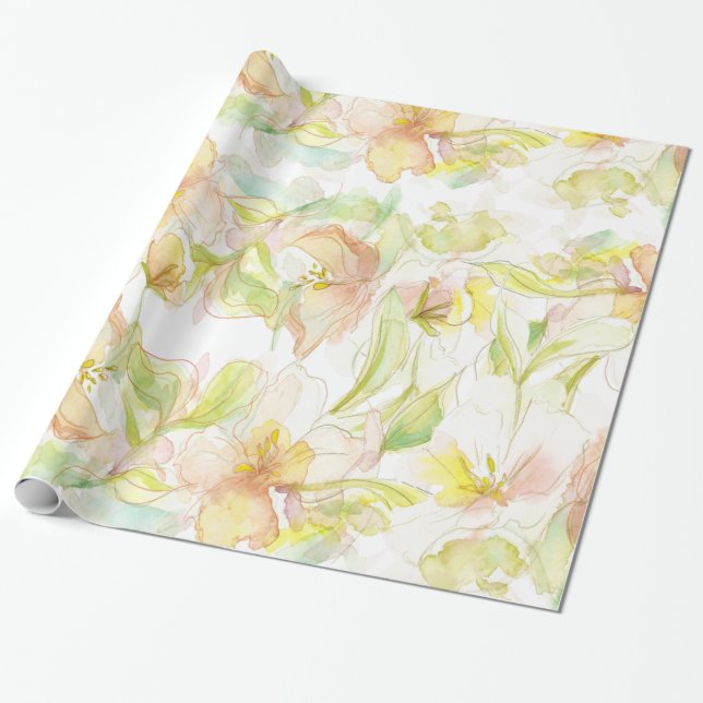 Pastell Fantasy Watercolor Blumenmuster Geschenkpapier (Ungerollt)