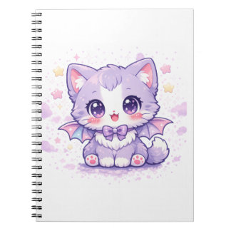 Pastell-Fledermaus-Kitty Kawaii Lavendel Flügel Notizblock