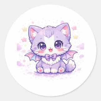 Pastell-Fledermaus-Kitty Kawaii Lavendel geflügel Runder Aufkleber