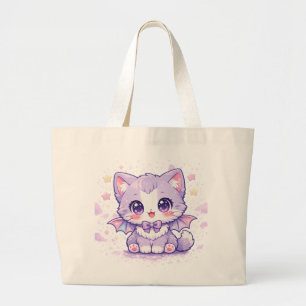 Pastell-Fledermaus-Kitty Kawaii Lavendel-geflügelt Jumbo Stoffbeutel