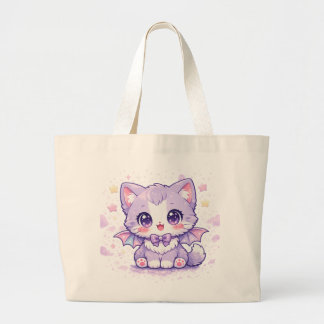 Pastell-Fledermaus-Kitty Kawaii Lavendel-geflügelt Jumbo Stoffbeutel