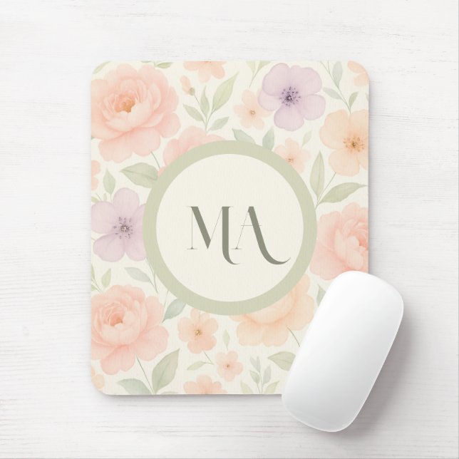 Pastell Floral Monogramm Mousepad - Personalisiert (Mit Mouse)