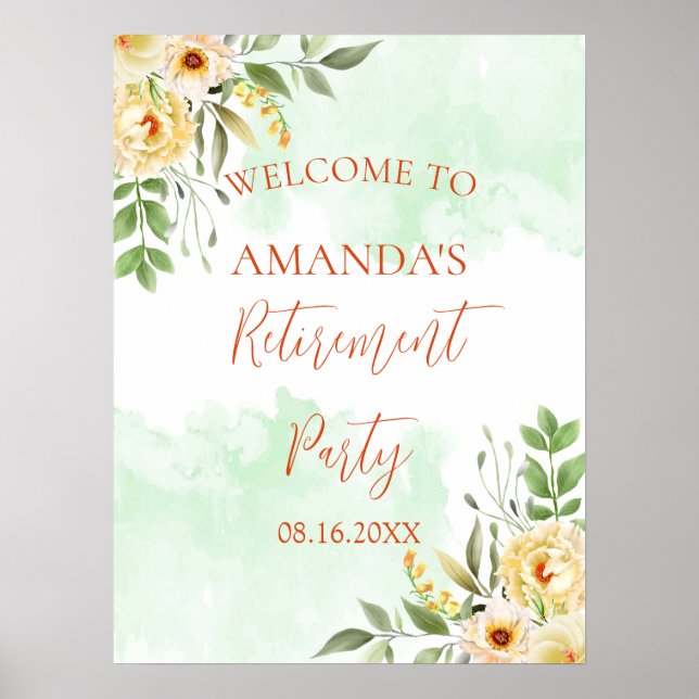 Pastell floral Retirement Party Begrüßungszeichen Poster (Vorne)