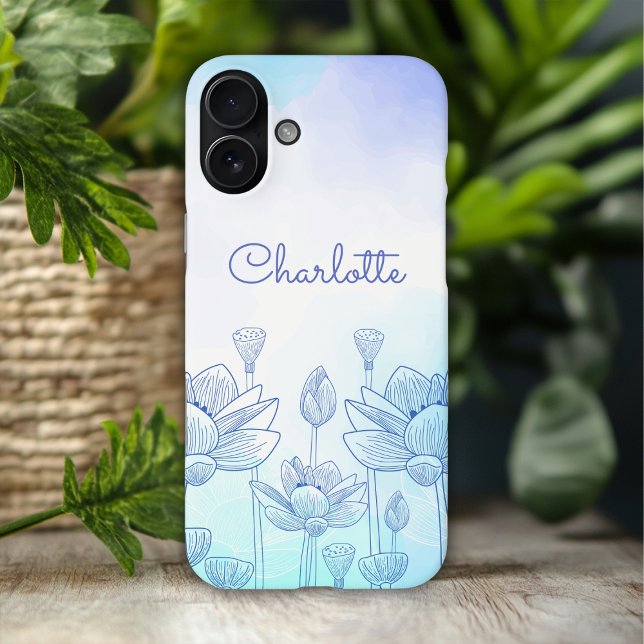 Pastell Floral Silhouette Overlay Personalisierter iPhone 16 Plus Hülle (Von Creator hochgeladen)
