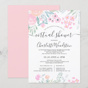 Pastell florale Aquarellschrift virtuelle Dusche Einladung