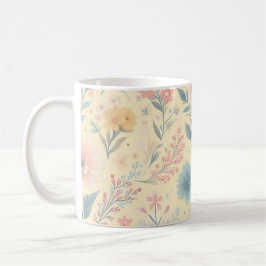 Pastell florales Pink & Blau auf hellgelb Kaffeetasse