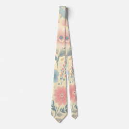 Pastell florales Pink & Blau auf hellgelb Krawatte