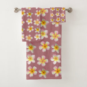 Pastell-Frangipani-Plumeria-Blumen auf Roségold Badhandtuch Set