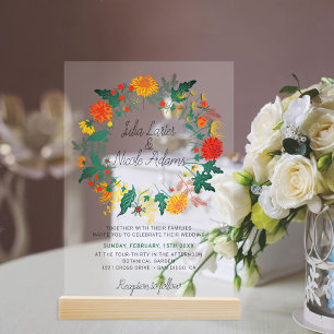 Pastell-Frühlings-Dahlie-Wildblumen-Kranz Hochzeit Acryleinladungen
